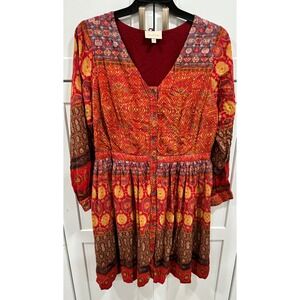 ModCloth Women's 1X‎ Bohemian Print Long Sleeve Button Front Dress